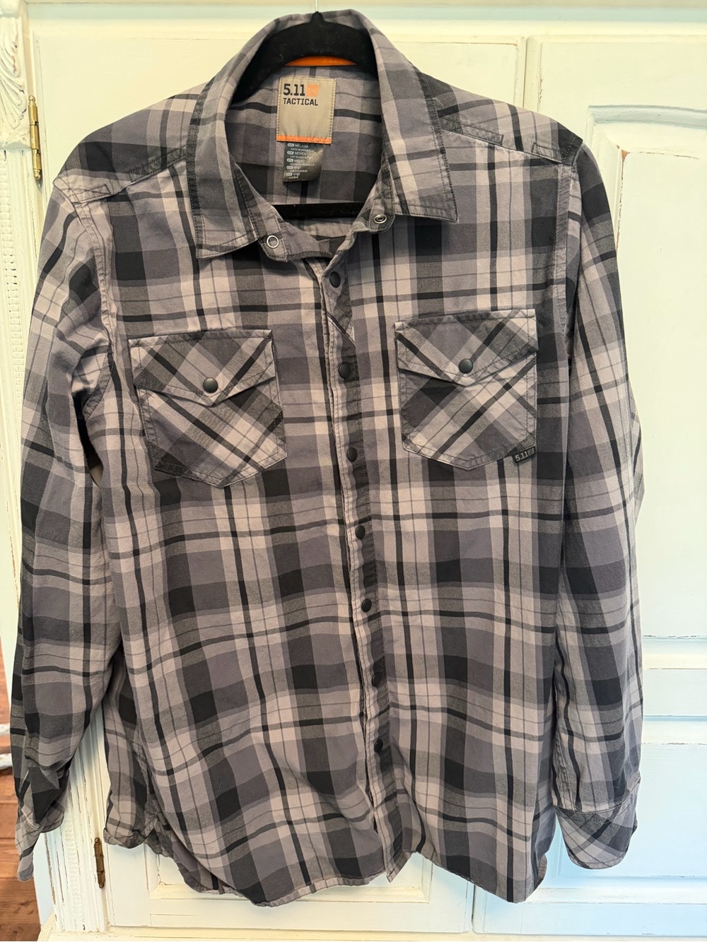 5.11 Tactical Men's Gray and Black Plaid Button-Down Shirt